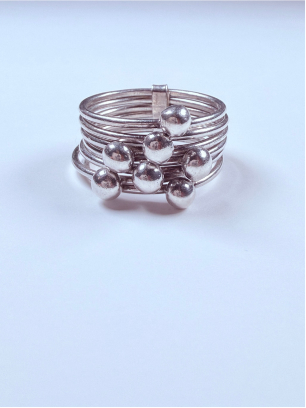 Modernist DNA Bead 7 Multi 925 Sterling Silver Rotating Stacking Band VTG Ring